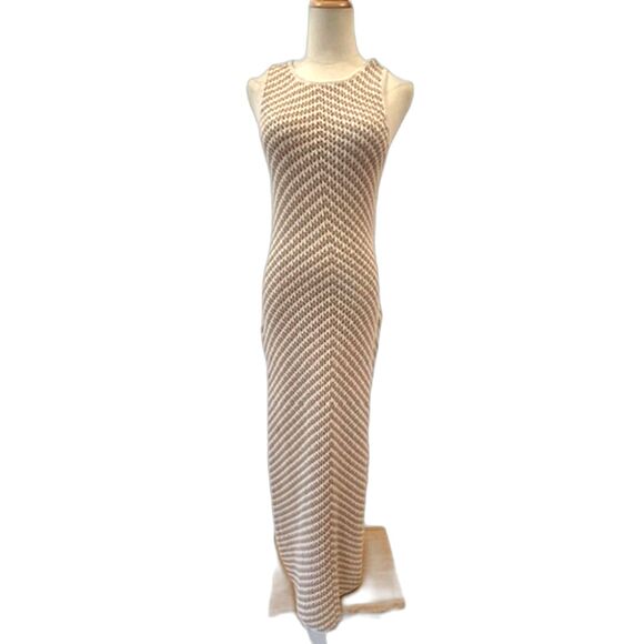 House of Harlow 1960 Tan Chevron Knit Maxi Dress Sleeveless Small NWOT NEW - Picture 1 of 8
